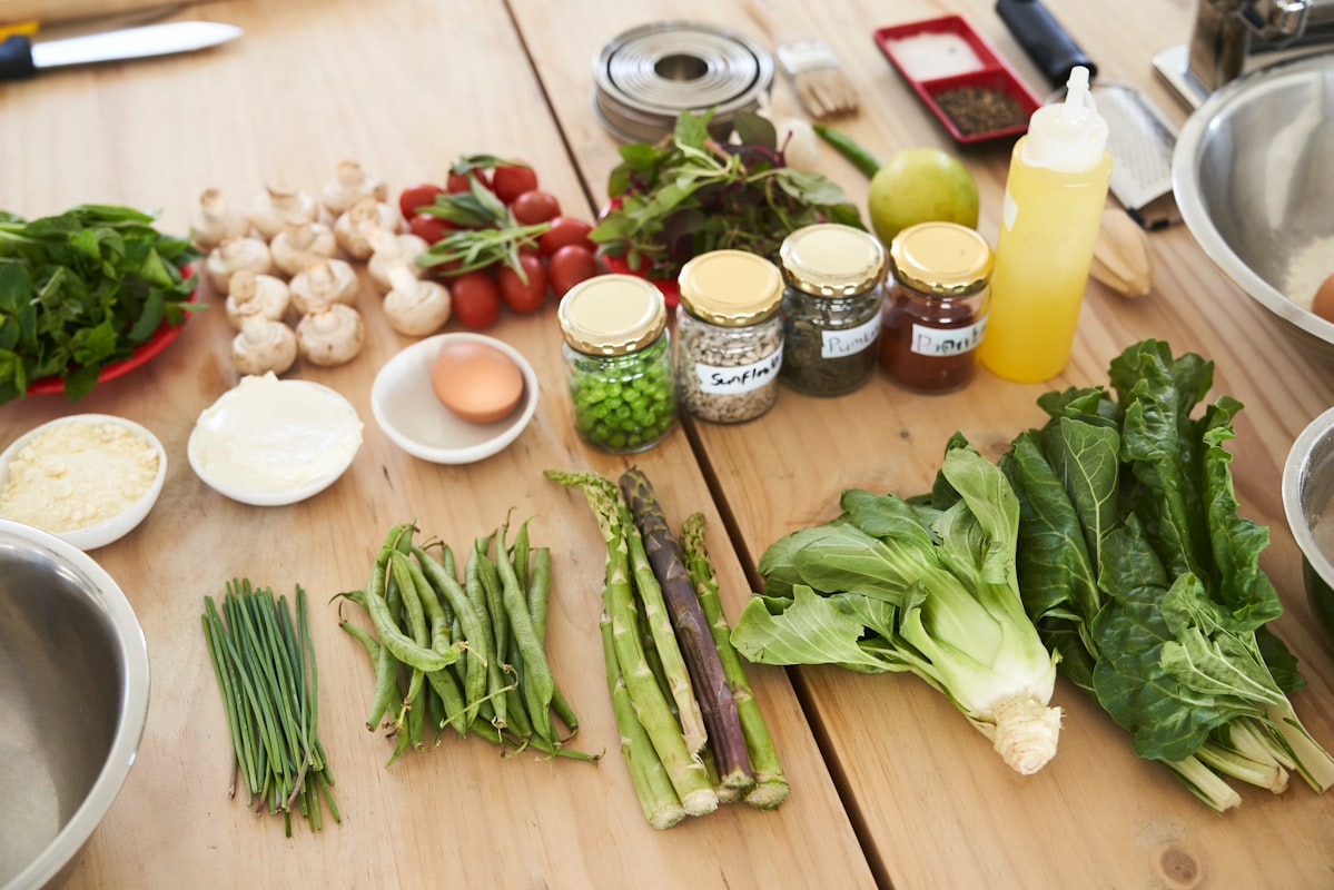 Close-up of nutritious ingredients and whole foods used in classes